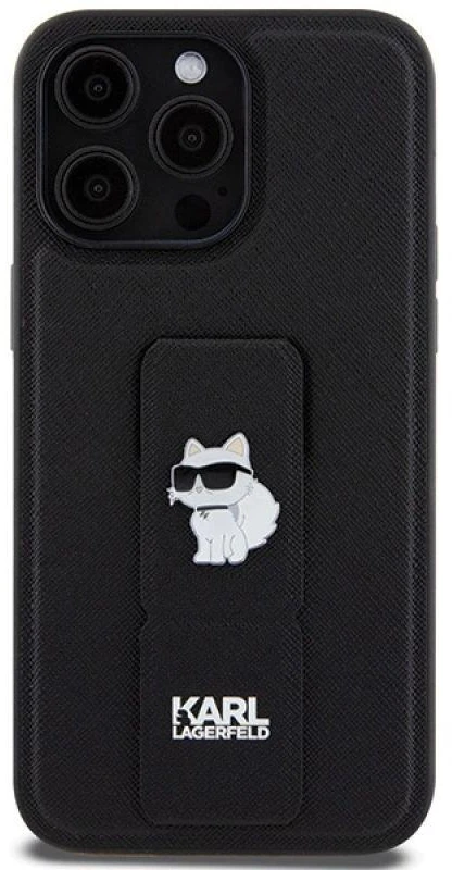 Karl Lagerfeld KLHCP13LGSACHPK Apple iPhone 13 Pro / 13 6.1″ juodos spalvos kietas dėklas Gripstand Saffiano Choup