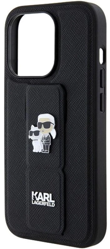Dėklas Karl Lagerfeld KLHCP15LGSAKCPK IPHONE 15 PRO 6.1 "Juodas/Juodas HARDCASE GRIPSTAND SAFFIANO KARL & CHUPETTE PINS