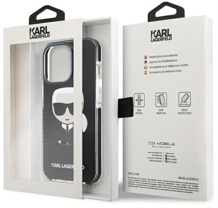 Karl Lagerfeld KLHCP13LTPEIKK Apple iPhone 13 Pro / 13 6,1″ kietas dėklas juodos spalvos Iconik Karl