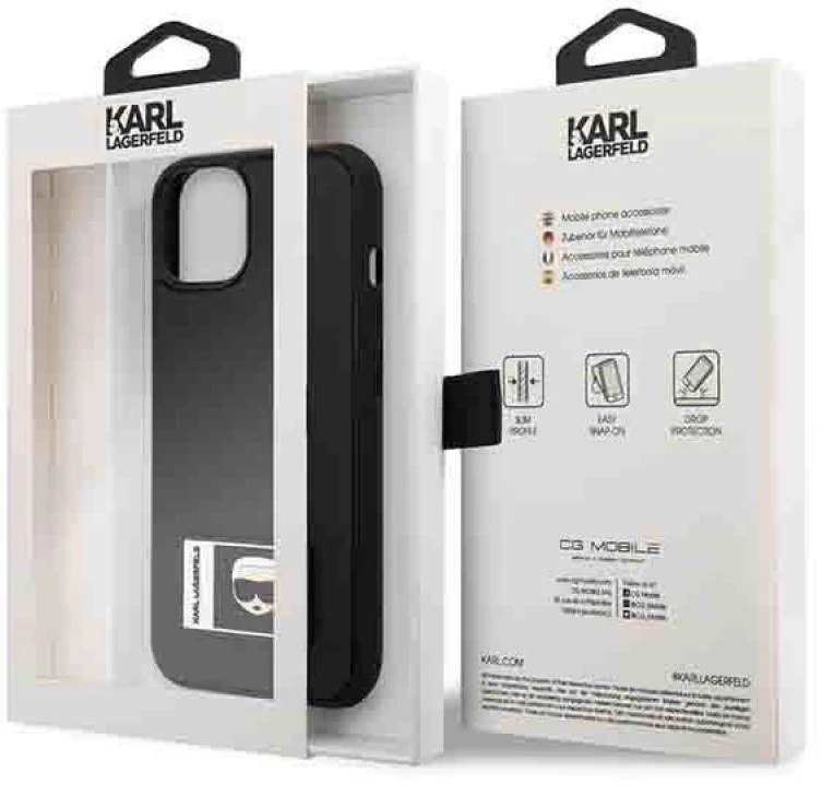 Karl Lagerfeld KLHCP13M3DKPK Apple iPhone 13/ 14 / 15 6,1″ juodos spalvos kietas dėklas Ikonik Patch