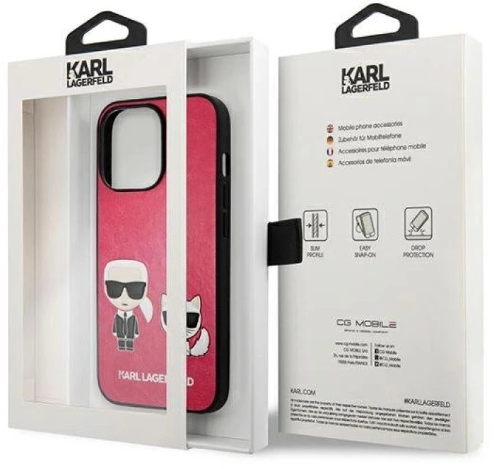 KLHCP13LPCUSKCP Karl Lagerfeld and Choupette PU Odinis dėklas for iPhone 13 Pro Fuchsia (Fuchsia)