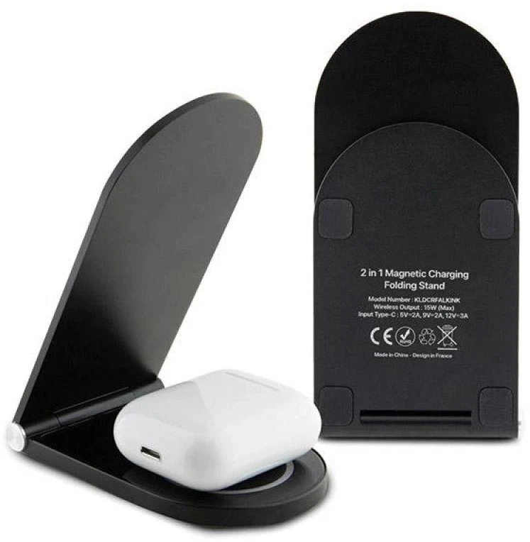 Karl Lagerfeld foldable Belaidis įkroviklis 2-in-1 KLDCRFALKINK 15W juodos spalvos Ikonik MagSafe
