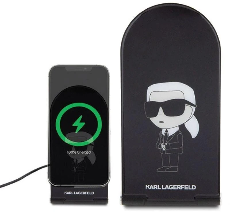 Karl Lagerfeld foldable Belaidis įkroviklis 2-in-1 KLDCRFALKINK 15W juodos spalvos Ikonik MagSafe
