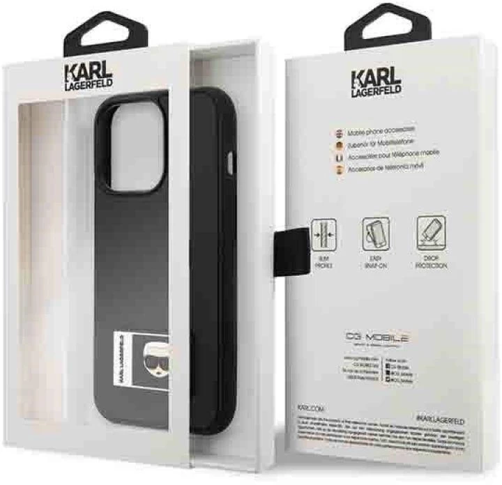 Karl Lagerfeld KLHCP13L3DKPK Apple iPhone 13 Pro / 13 6,1″ juodos spalvos kietas dėklas Ikonik Patch