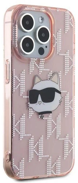 Karl Lagerfeld KLHCP15XHKLPCHP Apple iPhone 15 Pro Max 6.7″ rožinės spalvos kietas dėklas IML Choupette Head & Monog
