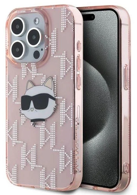 Karl Lagerfeld KLHCP15XHKLPCHP Apple iPhone 15 Pro Max 6.7″ rožinės spalvos kietas dėklas IML Choupette Head & Monog