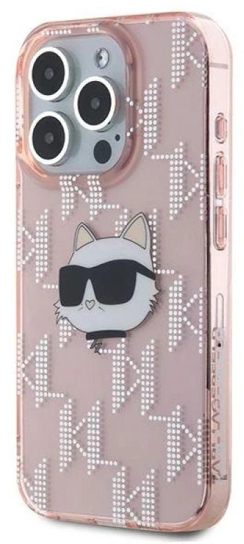 Karl Lagerfeld KLHCP15XHKLPCHP Apple iPhone 15 Pro Max 6.7″ rožinės spalvos kietas dėklas IML Choupette Head & Monog
