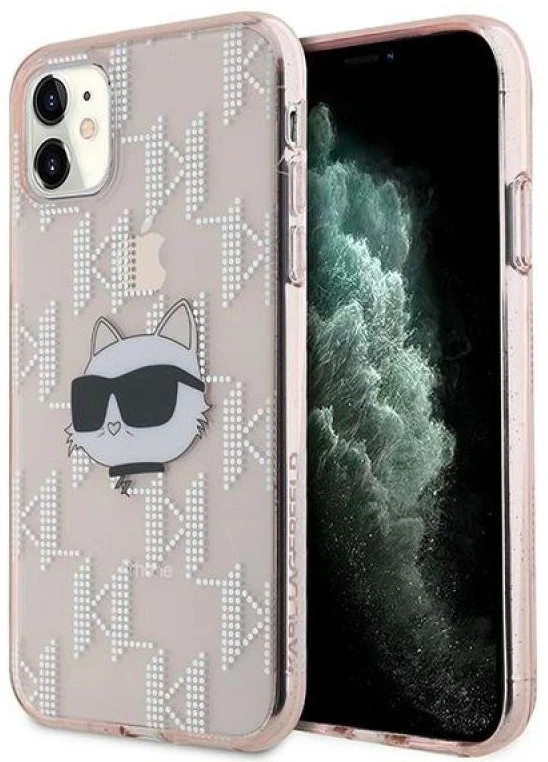 Karl Lagerfeld KLHCN61HKLPCHP Apple iPhone 11 / Xr 6.1″ rožinės spalvos kietas dėklas IML Choupette Head & Monogram
