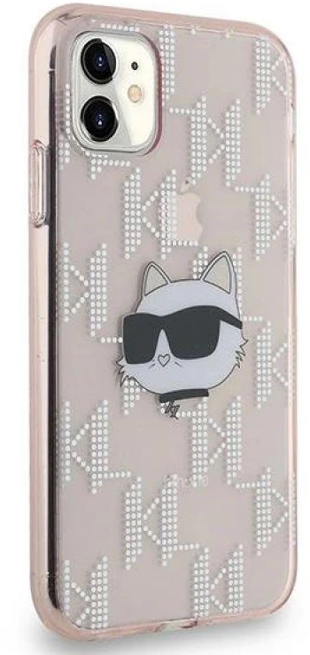 Karl Lagerfeld KLHCN61HKLPCHP Apple iPhone 11 / Xr 6.1″ rožinės spalvos kietas dėklas IML Choupette Head & Monogram