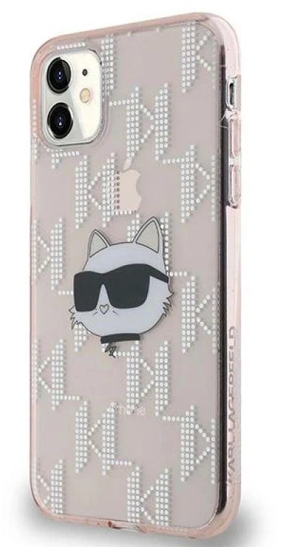 Karl Lagerfeld KLHCN61HKLPCHP Apple iPhone 11 / Xr 6.1″ rožinės spalvos kietas dėklas IML Choupette Head & Monogram