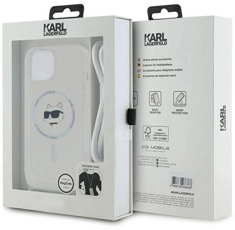 Karl Lagerfeld KLHMP13MHCCHNT Apple iPhone 13/ 14 / 15 6.1″ kietas dėklas skaidrus IML Choupette Head & Cord