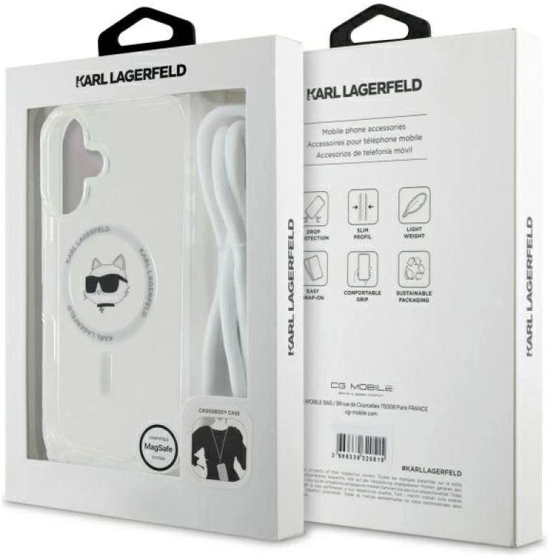 Karl Lagerfeld KLHMP16SHCCHNT Apple iPhone 16 6.1″ kietas dėklas skaidrus IML Choupette Head & Cord Magsafe