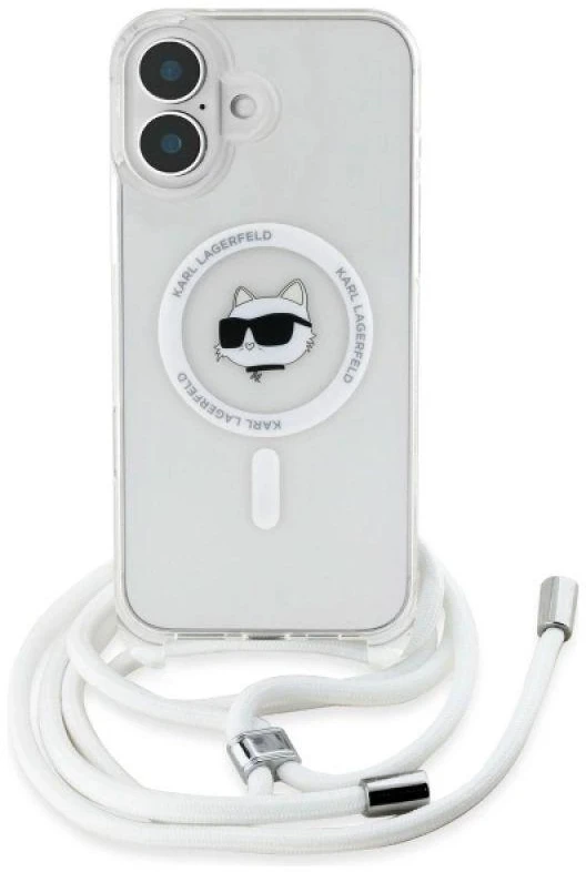 Karl Lagerfeld KLHMP16SHCCHNT Apple iPhone 16 6.1″ kietas dėklas skaidrus IML Choupette Head & Cord Magsafe
