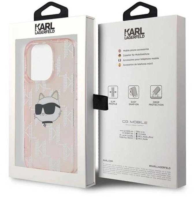 Karl Lagerfeld KLHCP14XHKLPCHP Apple iPhone 14 Pro Max 6.7″ rožinės spalvos kietas dėklas IML Choupette Head & Monog