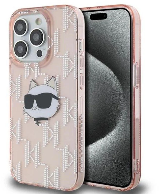 Karl Lagerfeld KLHCP14XHKLPCHP Apple iPhone 14 Pro Max 6.7″ rožinės spalvos kietas dėklas IML Choupette Head & Monog
