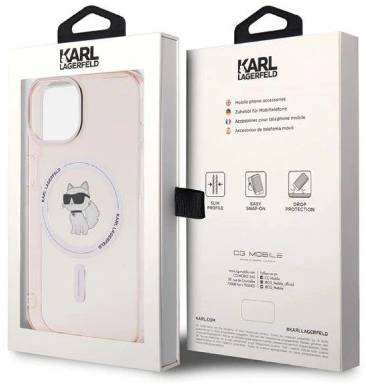 Karl Lagerfeld KLHMP15SHFCCNOP Apple iPhone 15/ 14 / 13 6.1″ rožinės spalvos kietas dėklas IML Choupette MagSafe