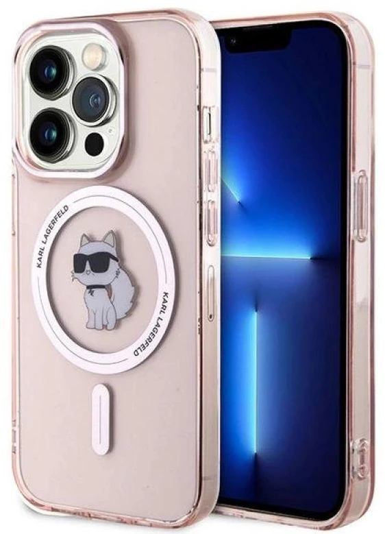Karl Lagerfeld KLHMP14LHFCCNOP Apple iPhone 14 Pro 6.1″ rožinės spalvos kietas dėklas IML Choupette MagSafe