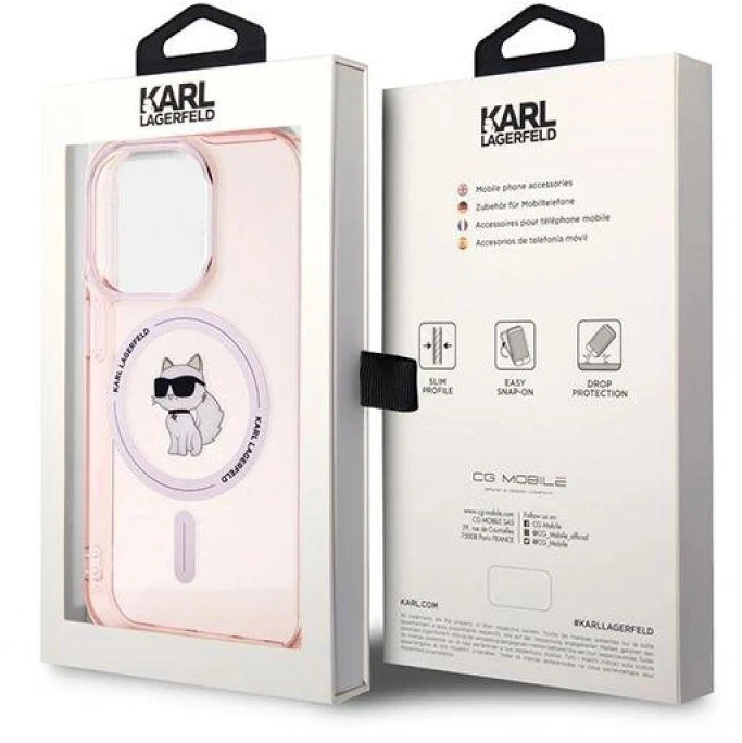 Karl Lagerfeld KLHMP14LHFCCNOP Apple iPhone 14 Pro 6.1″ rožinės spalvos kietas dėklas IML Choupette MagSafe