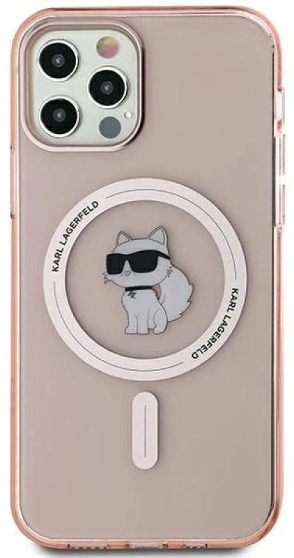 Karl Lagerfeld KLHMP12MHFCCNOP Apple iPhone 12/12 Pro 6.1″ rožinės spalvos kietas dėklas IML Choupette MagSafe
