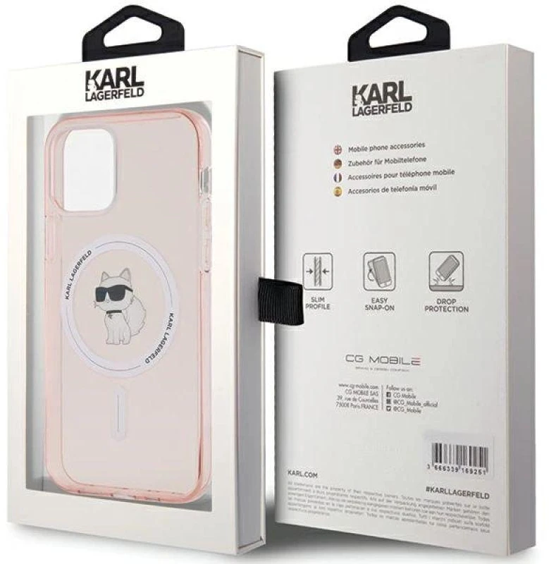 Karl Lagerfeld KLHMP12MHFCCNOP Apple iPhone 12/12 Pro 6.1″ rožinės spalvos kietas dėklas IML Choupette MagSafe