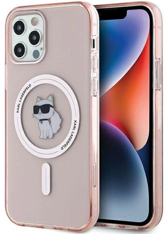 Karl Lagerfeld KLHMP12MHFCCNOP Apple iPhone 12/12 Pro 6.1″ rožinės spalvos kietas dėklas IML Choupette MagSafe