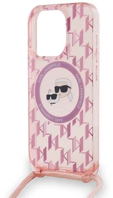 Karl Lagerfeld KLHMP15LHCKCKLCP Apple iPhone 15 Pro 6.1″ rožinės spalvos kietas dėklas IML Crossbody Monogram Karl &