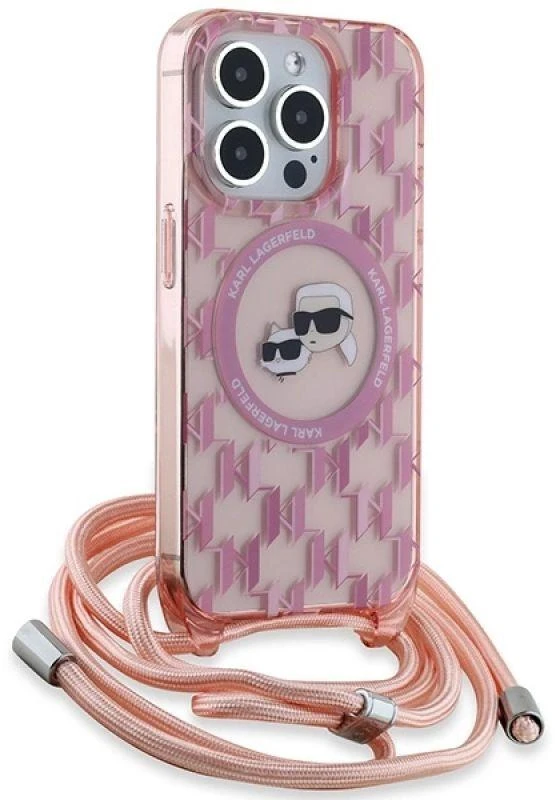 Karl Lagerfeld KLHMP15LHCKCKLCP Apple iPhone 15 Pro 6.1″ rožinės spalvos kietas dėklas IML Crossbody Monogram Karl &