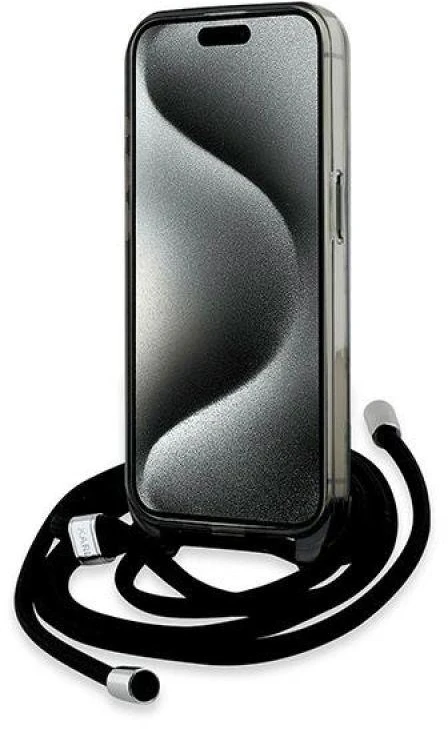 Apple iPhone 15 Pro Max Karl Lagerfeld Hardcase IML Crossbody Monogram Karl & Choupette Head MagSafe (KLHMP15XHCKCKLCK) dėklas telefonui juodos spalvos