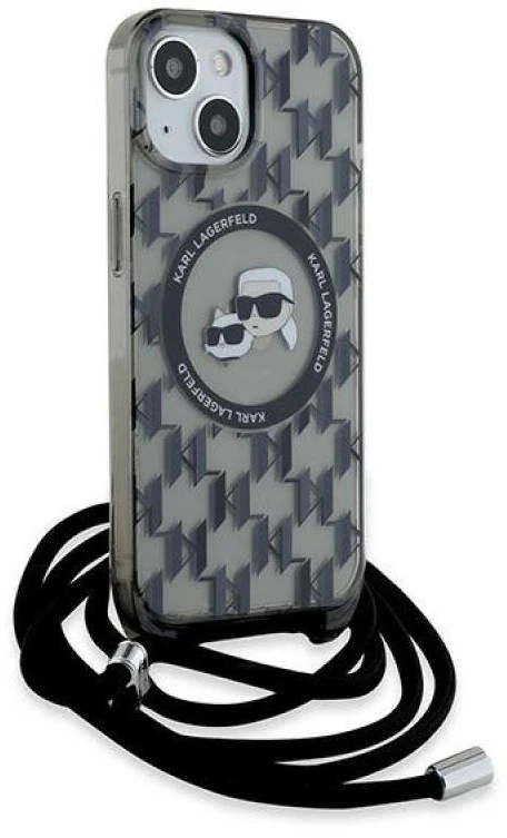 Karl Lagerfeld KLHMP15SHCKCKLCK Apple iPhone 15 / 14 / 13 6.1″ juodos spalvos kietas dėklas IML Crossbody Monogram