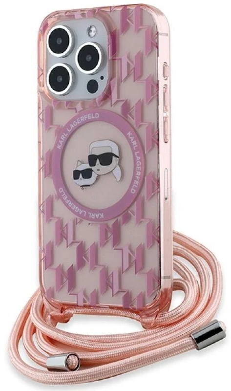 Karl Lagerfeld KLHMP15LHCKCKLCP Apple iPhone 15 Pro 6.1″ rožinės spalvos kietas dėklas IML Crossbody Monogram Karl &