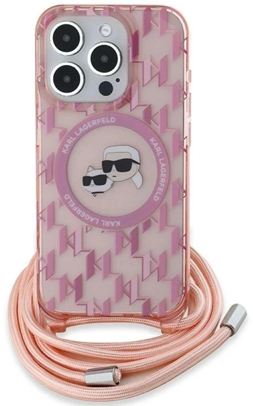 Karl Lagerfeld KLHMP15LHCKCKLCP Apple iPhone 15 Pro 6.1″ rožinės spalvos kietas dėklas IML Crossbody Monogram Karl &