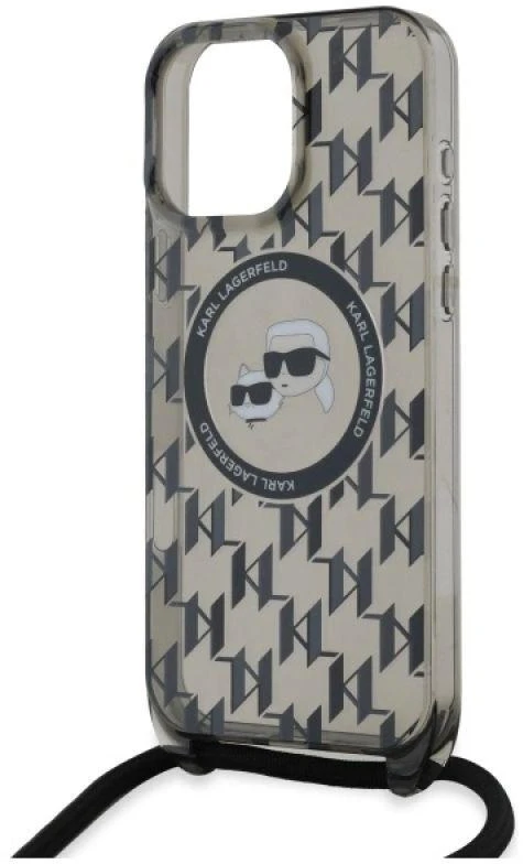 Karl Lagerfeld KLHMP16LHCKCKLCK Apple iPhone 16 Pro 6.3″ juodos spalvos kietas dėklas IML Crossbody Monogram Karl & Chou