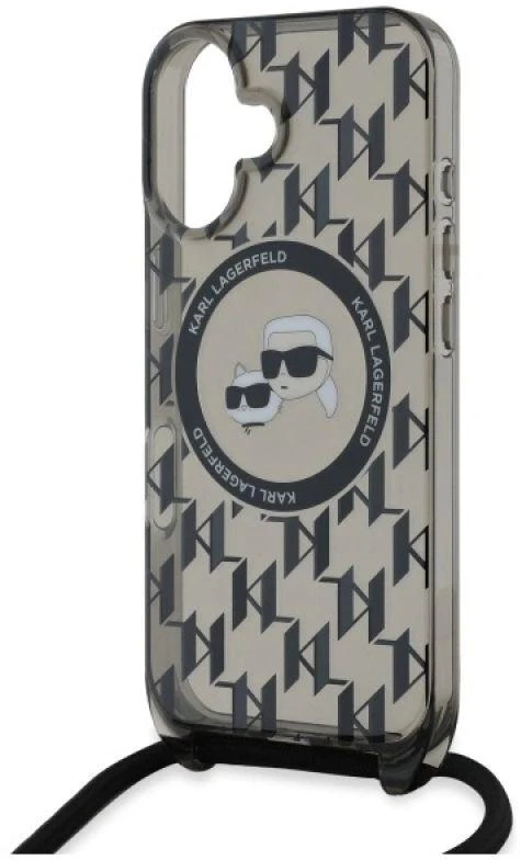 Karl Lagerfeld KLHMP16SHCKCKLCK Apple iPhone 16 6.1″ juodos spalvos kietas dėklas IML Crossbody Monogram Karl &amp; &amp; Chou