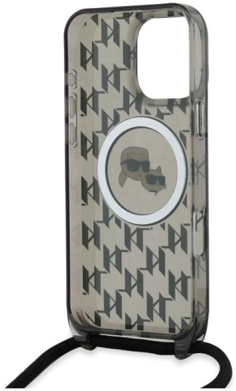 Karl Lagerfeld KLHMP16LHCKCKLCK Apple iPhone 16 Pro 6.3″ juodos spalvos kietas dėklas IML Crossbody Monogram Karl & Chou