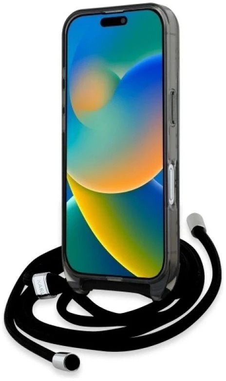 Karl Lagerfeld KLHMP16SHCKCKLCK Apple iPhone 16 6.1″ juodos spalvos kietas dėklas IML Crossbody Monogram Karl &amp; &amp; Chou