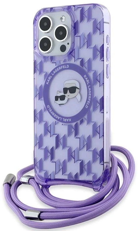 Karl Lagerfeld KLHMP15LHCKCKLCU Apple iPhone 15 Pro 6.1″ violetinės spalvos kietas dėklas IML Crossbody Monogram K