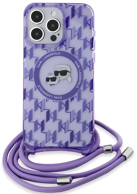 Karl Lagerfeld KLHMP15LHCKCKLCU Apple iPhone 15 Pro 6.1″ violetinės spalvos kietas dėklas IML Crossbody Monogram K