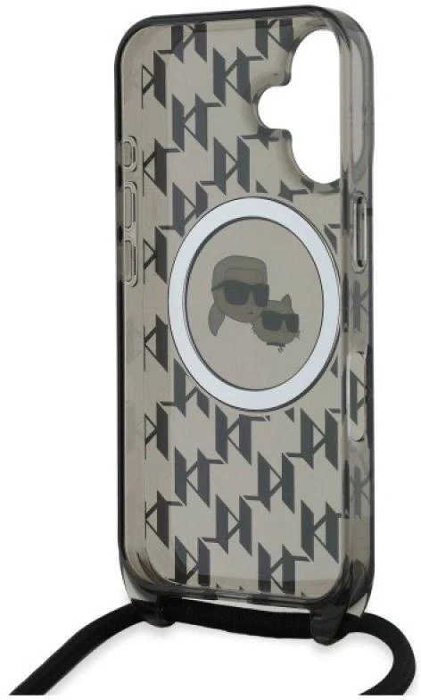 Karl Lagerfeld KLHMP16SHCKCKLCK Apple iPhone 16 6.1″ juodos spalvos kietas dėklas IML Crossbody Monogram Karl &amp; &amp; Chou