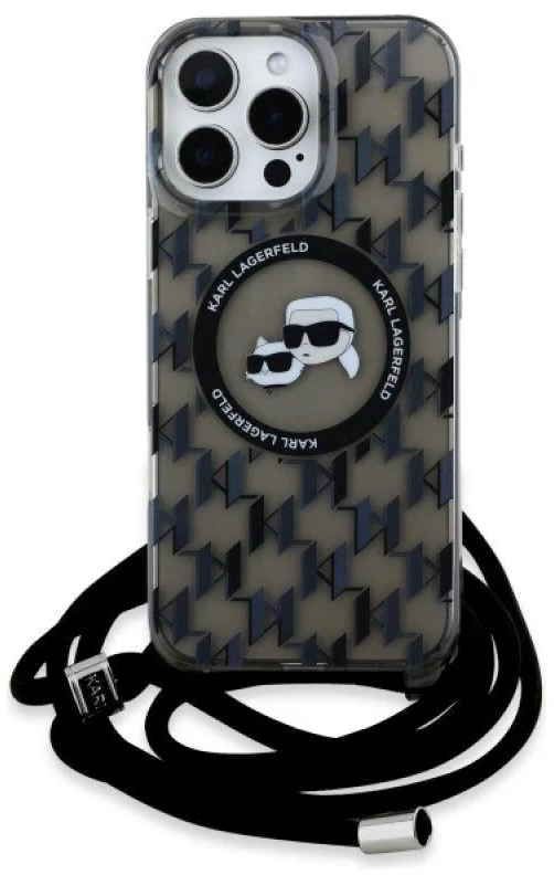 Karl Lagerfeld KLHMP16LHCKCKLCK Apple iPhone 16 Pro 6.3″ juodos spalvos kietas dėklas IML Crossbody Monogram Karl & Chou