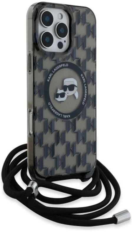 Karl Lagerfeld KLHMP16LHCKCKLCK Apple iPhone 16 Pro 6.3″ juodos spalvos kietas dėklas IML Crossbody Monogram Karl & Chou
