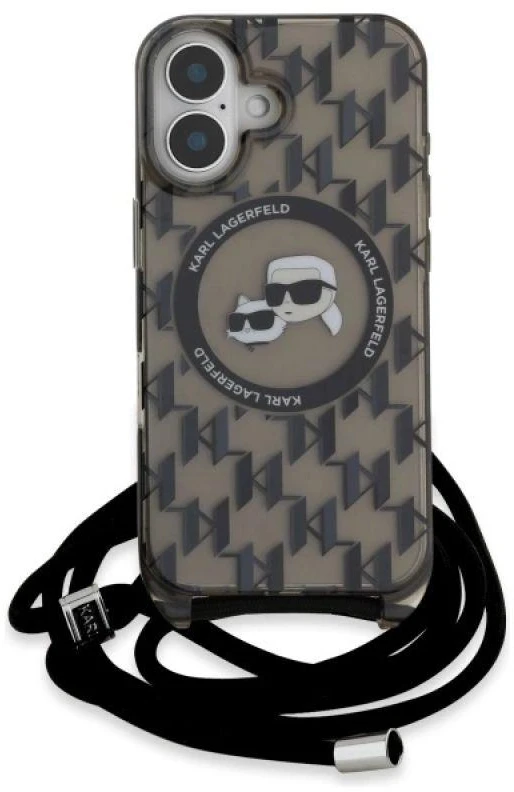 Karl Lagerfeld KLHMP16SHCKCKLCK Apple iPhone 16 6.1″ juodos spalvos kietas dėklas IML Crossbody Monogram Karl &amp; &amp; Chou