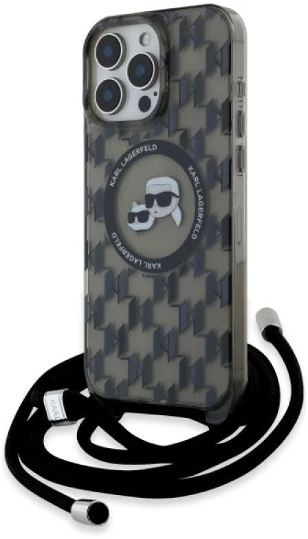 Karl Lagerfeld KLHMP16LHCKCKLCK Apple iPhone 16 Pro 6.3″ juodos spalvos kietas dėklas IML Crossbody Monogram Karl & Chou