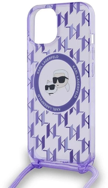Karl Lagerfeld KLHMP15SHCKCKLCU Apple iPhone 15 / 14 / 13 6.1″ violetinės spalvos kietas dėklas IML Crossbody Mono