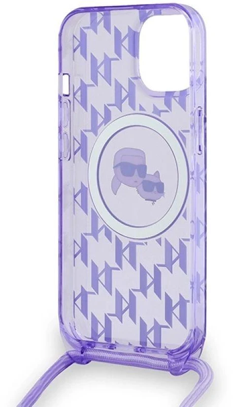 Karl Lagerfeld KLHMP15SHCKCKLCU Apple iPhone 15 / 14 / 13 6.1″ violetinės spalvos kietas dėklas IML Crossbody Mono