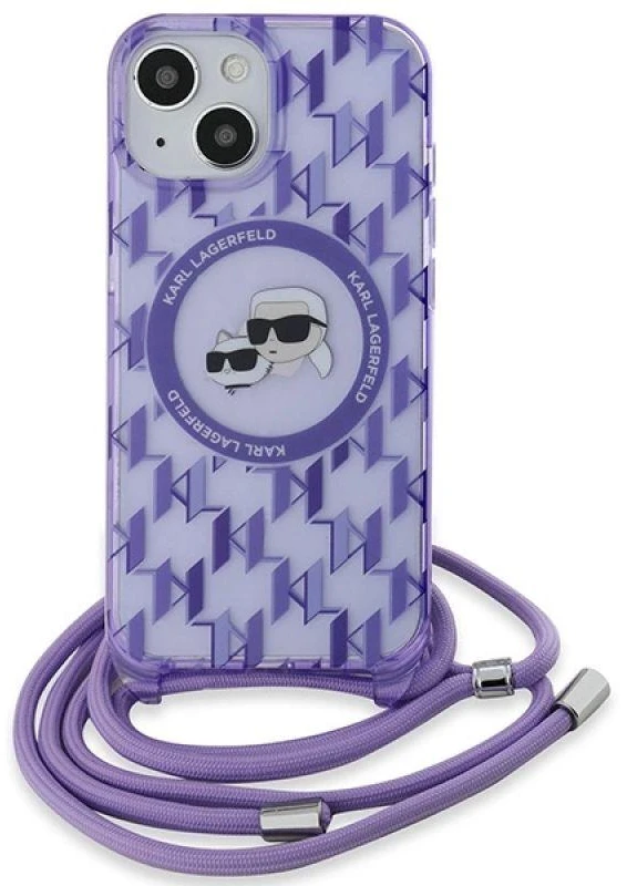 Karl Lagerfeld KLHMP15SHCKCKLCU Apple iPhone 15 / 14 / 13 6.1″ violetinės spalvos kietas dėklas IML Crossbody Mono