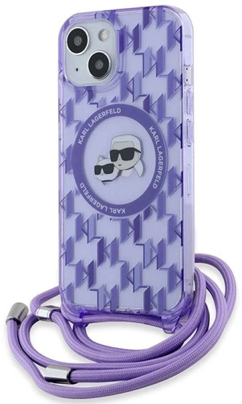Karl Lagerfeld KLHMP15SHCKCKLCU Apple iPhone 15 / 14 / 13 6.1″ violetinės spalvos kietas dėklas IML Crossbody Mono