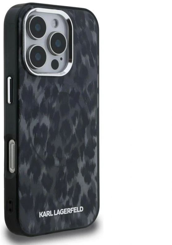 Karl Lagerfeld IML Leopard Modelio MagSafe dėklas iPhone 16 Pro - Juodas