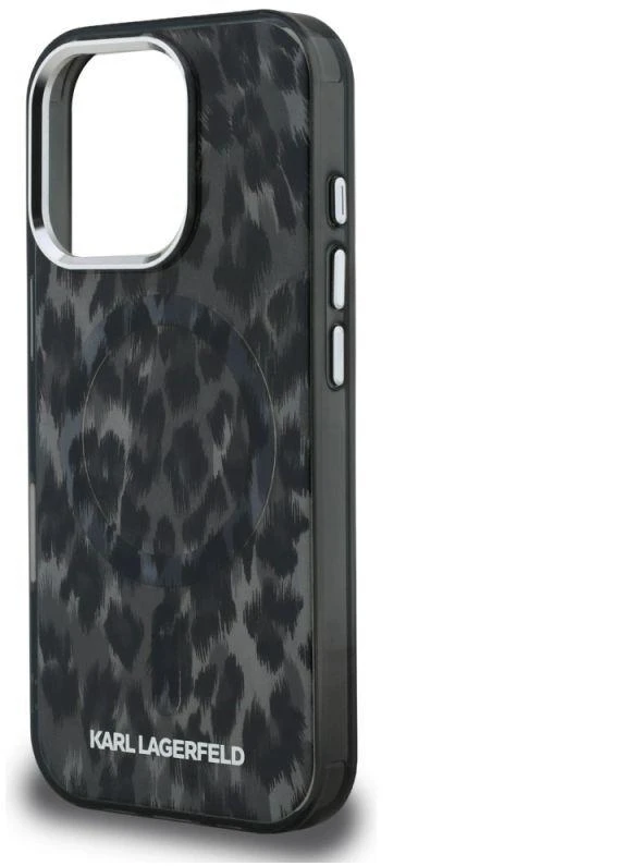 Karl Lagerfeld IML Leopard Modelio MagSafe dėklas iPhone 16 Pro - Juodas