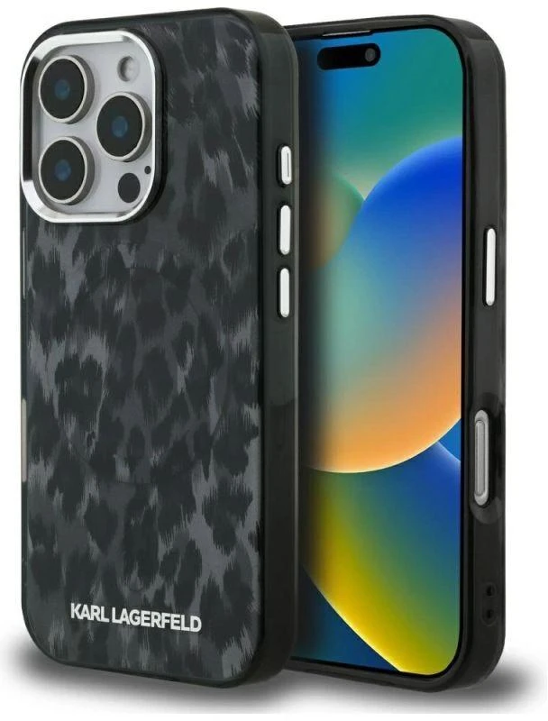Karl Lagerfeld IML Leopard Modelio MagSafe dėklas iPhone 16 Pro - Juodas