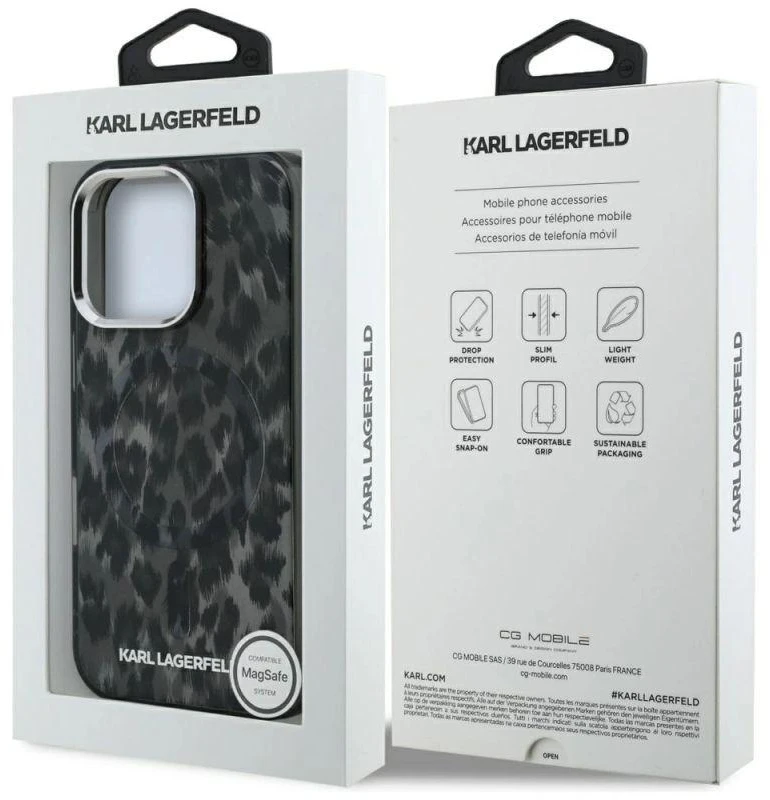 „Karl Lagerfeld IML“ leopardo rašto „MagSafe“ dėklas, skirtas „iPhone 16 Pro“ – Juodas